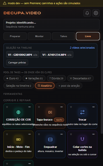 Tela atual da área Livre com ferramentas